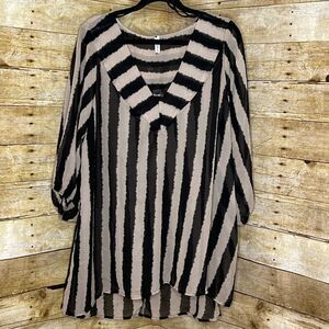 YUMMY PLUS POP OVER CASUAL FLOWY SHEER STRIPED V-NECK AIRY BLOUSE SIZE 3X